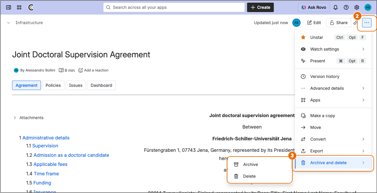 Delete agreement step 1